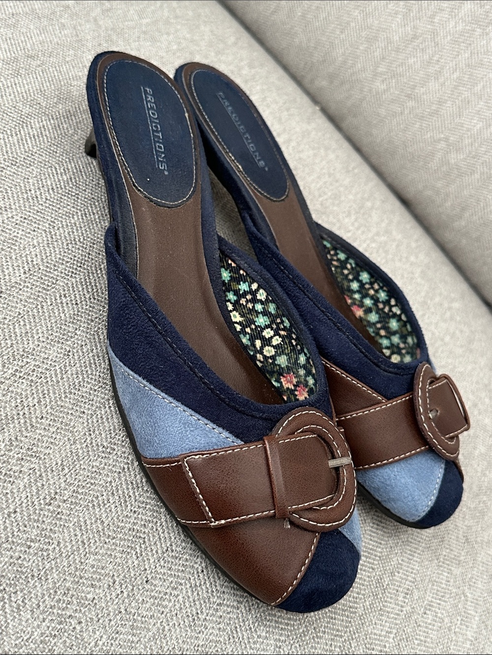 Predictions Blue & Brown Slip-On Mules with Buckle Detail